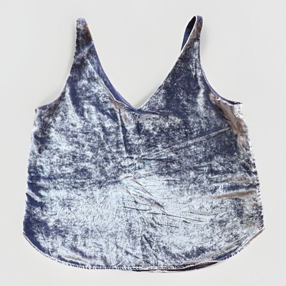 Loft Velvet Tank Top Sleeveless V-Neck Blue Womens Size Medium Petite - Picture 2 of 9